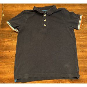 Mini Boden Navy Blue Polo Shirt Size 7 - 8 Striped Rainbow Accents Preppy